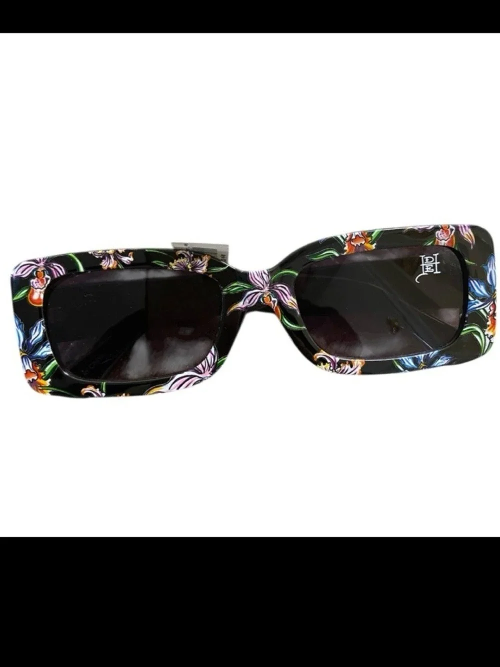 Ed Hardy Black Floral-Print Oversized Women’s Sunglasses NWT